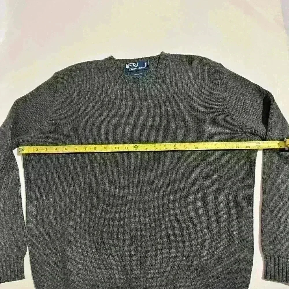 Vintage Polo Ralph Lauren Gray Crew Neck Knit Sweater Pony 90s Mens Size Large